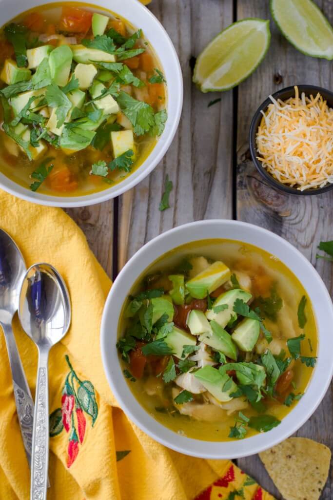 Chicken avocado lime soup. Delicious, nutritious, colorful and light soup. Perfect for spring and summer.