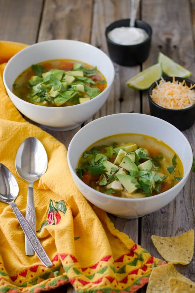 Chicken avocado lime soup. Delicious, nutritious, colorful and light soup. Perfect for spring and summer.