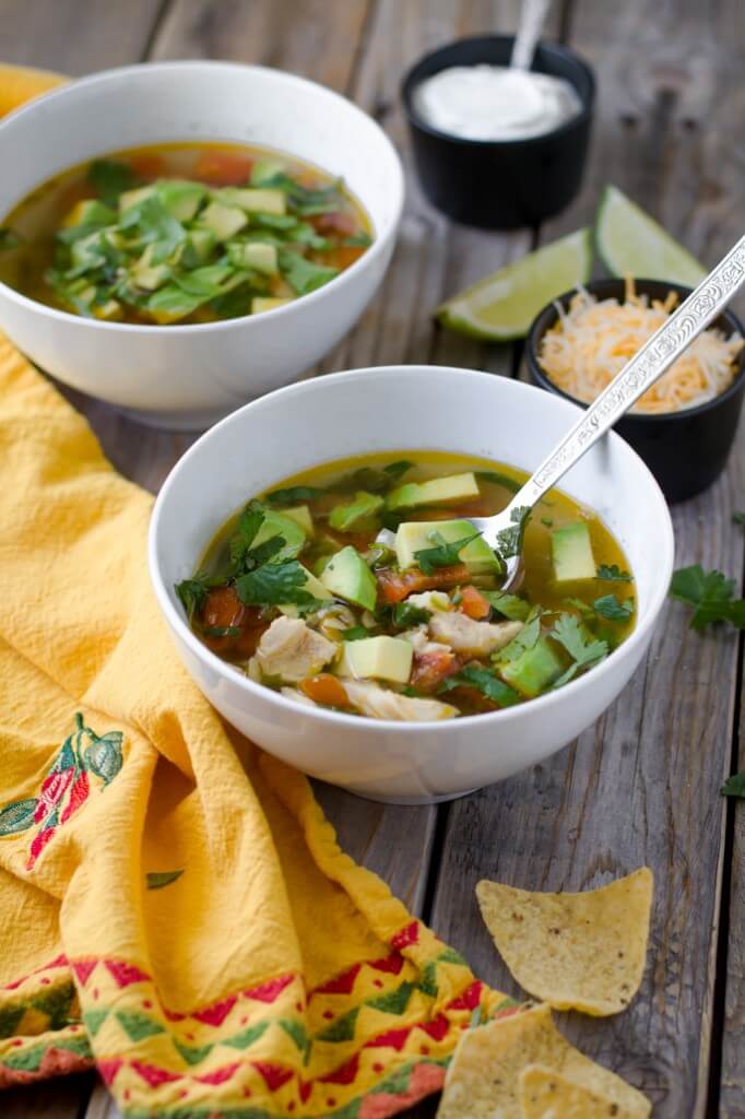 Chicken avocado lime soup. Delicious, nutritious, colorful and light soup. Perfect for spring and summer.