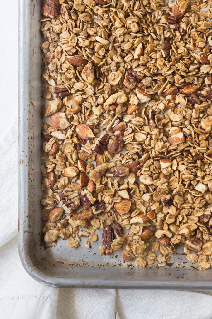 Homemade coffee granola with winter spices is the perfect way to start your day. This granola is like eating a slice of a gingerbread with the cup of freshly brewed coffee, but a lot healthier.