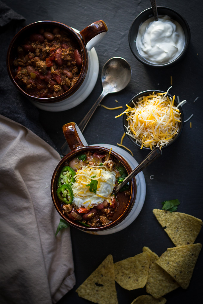 Quick and healthy turkey chili recipe. A lighter alternative to a beef chili to soothe, nourish and comfort you during cold days. Grab some corn chips and enjoy it for lunch or dinner.