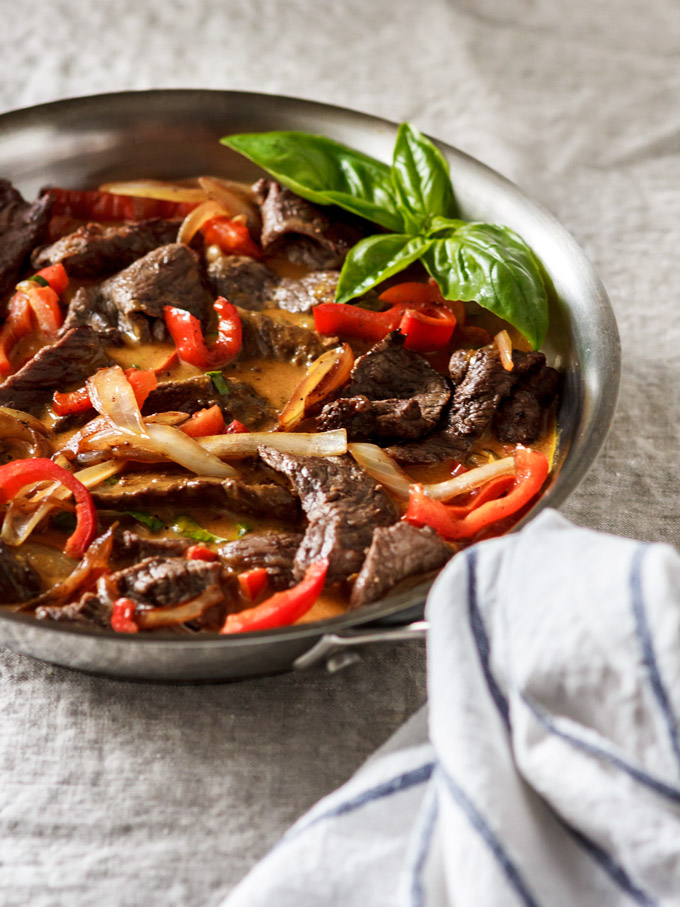 This 20 minute Light and Easy Thai red curry beef dinner is a perfect alternative to a take-out. With the simple ingredients in no time, you will have a fragrant exotic dinner on your table.