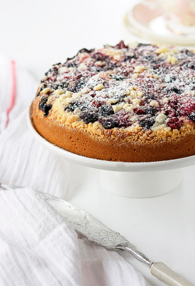 Effortless mixed berry sour cream cake