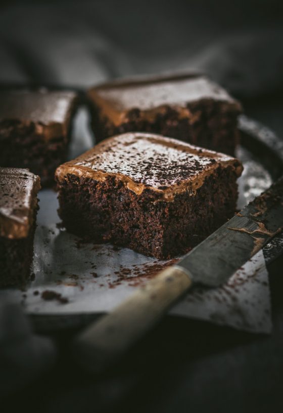 Dark Chocolate Guinness Brownies with Creamy Guinness Frosting