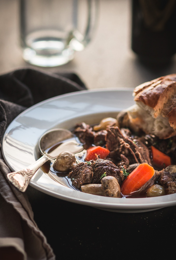 This Irish Guinness Beef Stew recipe is a simple and light dish to celebrate St. Patrick’s Day. I eliminated all unnecessary fat and other heavy stuff to make it a healthier dinner. Enjoy it with crusty bread to soak all the flavorful Guinness broth. #beef #stew #guinness #dinner #stpatricksday