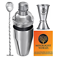 Premium Bar Set. Bartender Kit Tools Bar Accessories. 24 oz Cocktail Shaker. Built-in Bar Strainer with Jigger, Mixing Spoon, and Recipes.