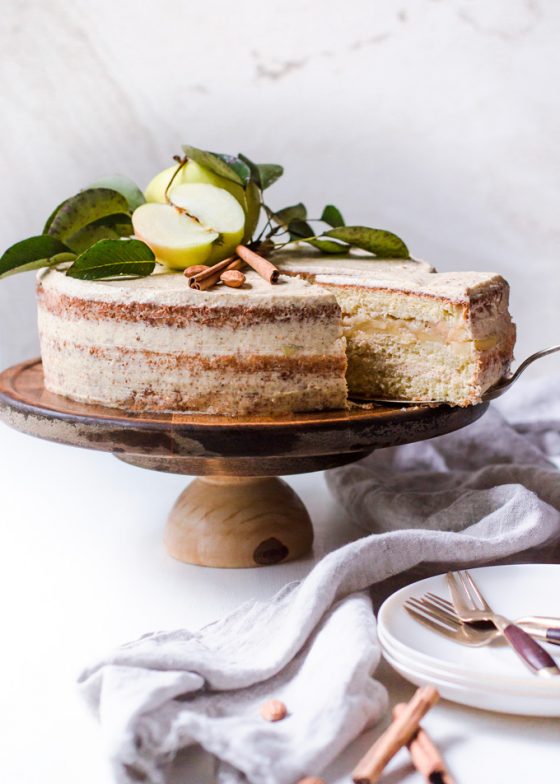 Lighter Apple Layer Cake with Whiskey Almond Cream